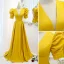 Vintage / Retro Gold Prom Dresses 2021 A-Line / Princess Floor-Length / Long V-Neck Puffy Short Sleeve Backless Prom Formal Dresses