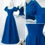 Vintage / Originale Océan Bleu Satin Robe De Bal 2021 Princesse Encolure Carrée Gonflée Manches Courtes Dos Nu Longue Promo Robe De Ceremonie