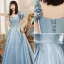 Fashion Sky Blue Prom Dresses 2021 A-Line / Princess Square Neckline Ruffle Short Sleeve Backless Floor-Length / Long Prom Formal Dresses