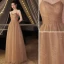 Modern / Fashion Champagne Beading Prom Dresses 2021 A-Line / Princess Spaghetti Straps Sleeveless Backless Floor-Length / Long Prom Formal Dresses
