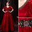 Vintage / Retro Burgundy Satin Prom Dresses 2021 A-Line / Princess V-Neck Rhinestone Bell sleeves Backless Floor-Length / Long Prom Formal Dresses