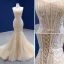 Sexy Charmant Champagne Perlage Trompette / Sirène Robe De Mariée 2021 Sans Manches Perle En Dentelle Fleur Noeud Ceinture Paillettes Bustier