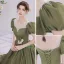 Vintage / Retro Olive Green Satin Homecoming Prom Dresses 2021 A-Line / Princess Scoop Neck Pearl Beading Puffy Short Sleeve Backless Floor-Length / Long Formal Dresses