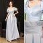 Vintage / Retro Sky Blue Prom Dresses 2021 A-Line / Princess Square Neckline Puffy Short Sleeve Backless Floor-Length / Long Prom Formal Dresses