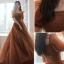 Vintage / Retro Brown Spotted Prom Dresses 2021 A-Line / Princess Square Neckline Puffy Short Sleeve Backless Floor-Length / Long Prom Formal Dresses