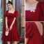Modest / Simple Burgundy Homecoming Graduation Dresses 2021 A-Line / Princess Square Neckline Short Sleeve Backless Tea-length Formal Dresses