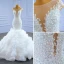 Vintage High End Ivory / Creme Brautkleider / Hochzeitskleider 2021 Meerjungfrau Rundhalsausschnitt Perlenstickerei Perle Pailletten Ärmel Fallende Rüsche Kapelle-Schleppe Hochzeit