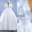 Victorian Style Vintage / Retro Ivory Satin Wedding Dresses 2021 Ball Gown V-Neck Puffy Short Sleeve Royal Train Wedding