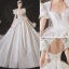 Style Victorien Vintage / Originale Ivoire Satin Robe De Mariée 2021 Robe Boule Perle Encolure Carrée Gonflée Manches Courtes Noeud Dos Nu Royal Train Mariage