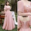 Chic / Beautiful Blushing Pink Lace Butterfly Bridesmaid Dresses 2021 A-Line / Princess Short Sleeve Backless Floor-Length / Long Bridesmaid Wedding Party Dresses