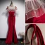 Charming Burgundy Pearl Suede Split Front Evening Dresses  2021 Trumpet / Mermaid Spaghetti Straps Sleeveless Backless Evening Party Floor-Length / Long Formal Dresses