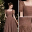 Vintage / Retro Brown Spotted Prom Dresses 2021 A-Line / Princess Square Neckline Short Sleeve Backless Floor-Length / Long Prom Formal Dresses