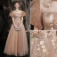 Vintage / Retro Gold Prom Dresses 2021 A-Line / Princess High Neck Beading Appliques Lace Flower Short Sleeve Backless Floor-Length / Long Prom Formal Dresses