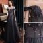 Vintage / Retro Navy Blue Prom Dresses 2021 A-Line / Princess Off-The-Shoulder Beading Sequins Sleeveless Backless Floor-Length / Long Prom Formal Dresses