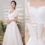 Modest / Simple Vintage / Retro Ivory Satin Wedding Dresses 2021 A-Line / Princess Pearl Square Neckline Short Sleeve Backless Floor-Length / Long Wedding