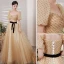 Fashion Yellow Spotted Prom Dresses 2021 A-Line / Princess Square Neckline Short Sleeve Bow Backless Floor-Length / Long Prom Formal Dresses