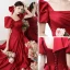Elegant Burgundy Satin Prom Dresses 2021 A-Line / Princess Square Neckline Short Sleeve Bow Backless Floor-Length / Long Prom Formal Dresses