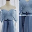 Modest / Simple Sky Blue Bridesmaid Dresses 2021 A-Line / Princess Short Sleeve Sash Bow Floor-Length / Long Bridesmaid Wedding Party Dresses