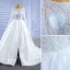 High-end Ivory Split Front Satin Wedding Dresses 2021 Ball Gown Scoop Neck Lace Flower Long Sleeve Chapel Train Wedding