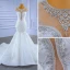 High-end White Wedding Dresses 2021 Trumpet / Mermaid Scoop Neck Crystal Rhinestone Cap Sleeves Cathedral Train Wedding