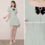 Fashion Sage Green Homecoming Short Graduation Dresses 2021 A-Line / Princess Square Neckline Rhinestone Bow Short Sleeve Formal Dresses