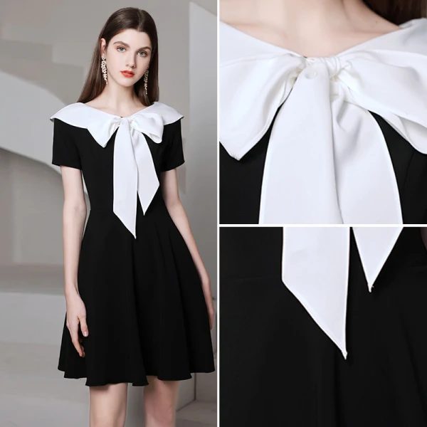 Fashion Black Homecoming Short Graduation Dresses Little Black Dress 2021 A-Line / Princess V-Neck Bow Short Sleeve Formal Dresses Fashion Black Homecoming Short Graduation Dresses Little Black Dress 2021 A-Line / Princess V-Neck Bow Short Sleeve Formal Dresses