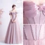 Elegant Dusky Pink Prom Dresses 2021 A-Line / Princess Off-The-Shoulder Glitter Beading Crystal Short Sleeve Backless Floor-Length / Long Prom Formal Dresses
