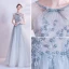 Vintage / Retro Silver Prom Dresses 2021 A-Line / Princess Scoop Neck Bow Beading Pearl Rhinestone Sequins Sleeveless Backless Floor-Length / Long Prom Formal Dresses