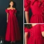 Chic / Beautiful Red Prom Dresses 2021 A-Line / Princess Off-The-Shoulder Beading Pearl Short Sleeve Backless Floor-Length / Long Prom Formal Dresses