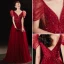 Charmant Bordeaux Robe De Bal 2021 Princesse Col v profond Perlage Paillettes Manches Courtes Dos Nu Longue Promo Robe De Ceremonie