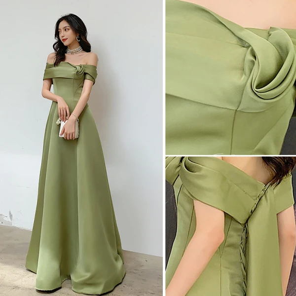 Modest / Simple Clover Green Prom Dresses 2021 A-Line / Princess Short Sleeve Backless Floor-Length / Long Prom Formal Dresses