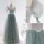 Vintage / Retro Sage Green Prom Dresses 2021 A-Line / Princess Square Neckline Rhinestone Puffy Short Sleeve Floor-Length / Long Prom Formal Dresses