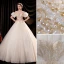 Affordable Charming Ivory Beading Pearl Sequins Wedding Dresses 2021 Ball Gown Off-The-Shoulder Ruffle Short Sleeve Backless Chapel Train Wedding