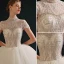 Vintage High End Weiß Ballkleid Brautkleider / Hochzeitskleider 2021 Rundhalsausschnitt Perlenstickerei Perle Strass Kurze Ärmel Rückenfreies Königliche Schleppe Hochzeit