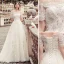 Chic / Beautiful Champagne Wedding Dresses 2019 A-Line / Princess Off-The-Shoulder Star Beading Lace Flower Short Sleeve Backless Floor-Length / Long