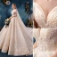 Charming Champagne Wedding Dresses 2019 A-Line / Princess Off-The-Shoulder Beading Lace Flower Sleeveless Backless Royal Train