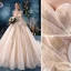 Sjarmerende Champagne Brudekjoler 2019 Prinsesse Kjæreste Paljetter Blonder Blomst Uten Ermer Ryggløse Cathedral Train