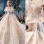 Luxe Champagne Robe De Mariée 2019 Robe Boule De l'épaule Perlage Paillettes En Dentelle Fleur Sans Manches Dos Nu Royal Train