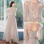 Élégant Champagne Robe De Mariée 2018 Princesse En Dentelle Appliques Encolure Dégagée Dos Nu Manches Courtes Chapel Train Mariage