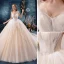 Schöne Champagner Brautkleider / Hochzeitskleider 2019 Ballkleid Rüschen Bandeau Perlenstickerei Ärmellos Rückenfreies Königliche Schleppe