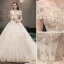 Élégant Champagne Robe De Mariée 2019 Princesse De l'épaule Perle Paillettes En Dentelle Fleur Manches Courtes Chapel Train