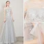 Elegant Grey Evening Dresses  2019 A-Line / Princess Scoop Neck Appliques Lace Flower Sleeveless Backless Floor-Length / Long Formal Dresses