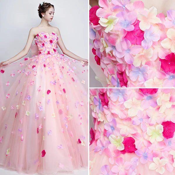 Chic / Beautiful Flower Fairy Candy Pink Prom Dresses 2019 A-Line / Princess Strapless Appliques Sleeveless Backless Bow Floor-Length / Long Formal Dresses