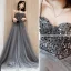 Modern / Fashion Grey Evening Dresses  2019 A-Line / Princess Spaghetti Straps Beading Sequins Sleeveless Backless Sweep Train Formal Dresses