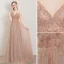 Schöne Pearl Rosa Abendkleider 2019 A Linie Spaghettiträger Perlenstickerei Kristall Perle Pailletten Ärmellos Rückenfreies Gespaltete Front Lange Festliche Kleider
