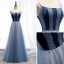 Chic / Belle Océan Bleu Robe De Soirée 2019 Princesse Bretelles Spaghetti Daim Perlage Cristal Sans Manches Dos Nu Longue Robe De Ceremonie
