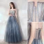 Charming Ocean Blue Prom Dresses 2019 A-Line / Princess Unusual Spaghetti Straps Lace Flower Appliques Sleeveless Backless Floor-Length / Long Formal Dresses