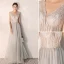 Classy Grey Evening Dresses  2019 A-Line / Princess V-Neck Beading Sleeveless Backless Floor-Length / Long Formal Dresses