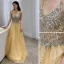 Sexy Jaune Robe De Soirée 2019 Princesse V-Cou Paillettes Sans Manches Dos Nu Longue Robe De Ceremonie