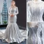 Elegant Silver Evening Dresses  2019 Trumpet / Mermaid Scoop Neck Beading Long Sleeve Backless Cathedral Train Formal Dresses
